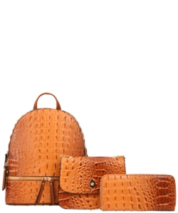 3in1 Ostrich Croc Backpack CY-7285S BROWN /